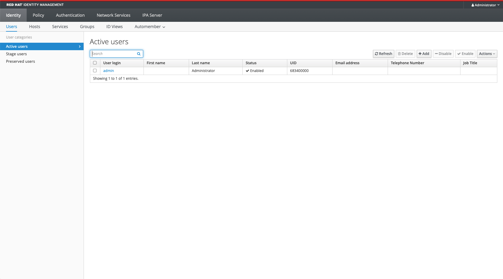 Red Hat Identity Manager Interface